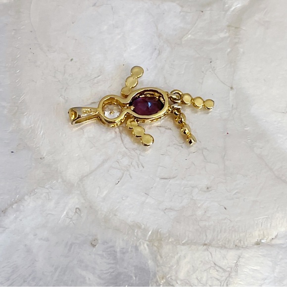 925 Sterling Faux Diamond Faux Amethyst Girl Birthstone Pendant 1.25” - Picture 7 of 9